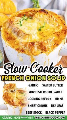 an advertisement for a french onion soup