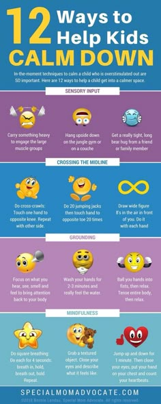 the 12 ways to help kids's calm down info sheet with emoticions