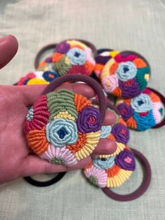 Embroidered Button Hair Tie, Floral Embroidery, Hair Accessories for Toddler Girl & Woman, Cute Hair Elastic - Etsy Embroidery Hair, Embroidered Hair Bows, Hair Elastic, Embroidered Caps, Cute Hair, Hair Elastics, Hair Tie, Westminster, Embroidery Flowers