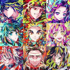 an image of some anime characters with different colors and hair coloring on their faces