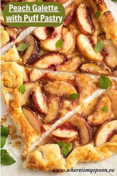 a peach galette with puff pastry on top