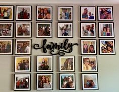 a wall with many pictures and the word family on it