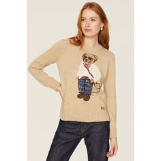 Brown graphic knit (100% Cotton). Sweater. Long sleeves. Crewneck. Pull on. 24.5" from shoulder to hemline. Imported. Casual Fitted Sweater With Graphic Print, Fitted Casual Sweater With Graphic Print, Bear Sweater, Rent The Runway, Closet Designs, Cool Sweaters, Cotton Sweater, Polo Ralph, Polo Ralph Lauren