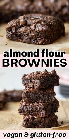 chocolate cookies stacked on top of each other with the words almond flour brownies above them