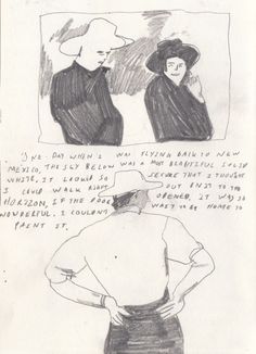 a drawing of two people with hats on their heads and one person wearing a hat