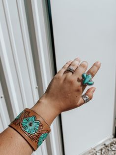 Snap closure Adjustable Hand Tooled Blue Jewelry, Blue Adjustable Hand Tooled Jewelry, Turquoise Bracelet Fashion Accessory, Turquoise Bracelet Jewelry, Turquoise Fashion Bracelet, Adjustable Patina Cuff Jewelry, Adjustable Turquoise Bracelets With Patina, Adjustable Turquoise Bracelet With Patina, Adjustable Hand Tooled Turquoise Cuff Bracelet