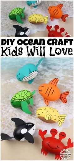 an ocean craft for kids to make with sea animals and fish, on the beach