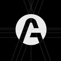 the logo for an art studio with lines in front of it and white letters on black background