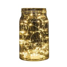 a mason jar filled with fairy lights