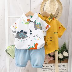 Cotton Short Sleeve Shirt With Dinosaur Print, Cotton Sets With Dinosaur Print And Short Sleeves, Casual Summer T-shirt With Dinosaur Print, Summer Dinosaur Print Relaxed Fit T-shirt, Casual Cotton T-shirt With Dinosaur Print, Dino Shirt, Dinosaur Shirt, Cartoon Outfits, Men Shirt