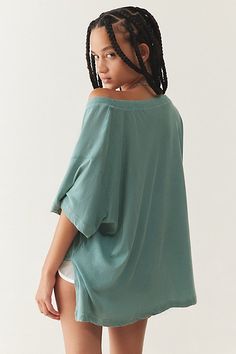 Fitted Tunic, Dark Turquoise, T Shirt Oversized, Tunic Length, Oversized Tee, V Neck Tee, Oversized Fits, Medium Length, Cotton T Shirt