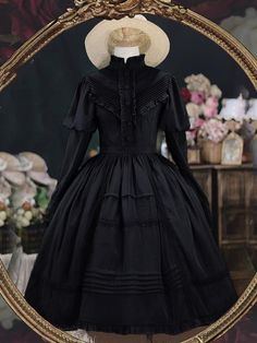 [$43.24]Black Long Sleeves One Piece Elegant Dress Luxury Black Victorian Dress With Ruffles, Vintage Black Long Sleeve Dress, Dark Academia Fitted Ruffle Dress, Dark Academia Fitted Dress With Ruffles, Black Vintage Dress With Ruffles For Fall, Black Long Sleeve Victorian Dress For Fall, Black Victorian Dress With Long Sleeves For Fall, Dark Academia Fitted Dresses For Spring, Fitted Dark Academia Dresses For Spring