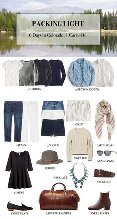 the packing list for a travel trip with clothes, shoes and accessories to pack in