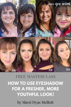 Want my secrets for EYESHADOW that is easy and helps you look and feel younger? Grab your spot in this FREE masterclass to learn my secrets for how I look younger now than I did a decade ago! #eyeshadowlessons #easyeyeshadow #eyeshadow101 #eyeshadowformatureeyes #maturemakeup #makeupover50 #eyeshadowthatseasy #easiereyeshadow #midlifemakeup #sheridyasmellott #makeupschool101 Look Younger Makeup, How To Use Eyeshadow, Younger Makeup, Best Makeup Tips