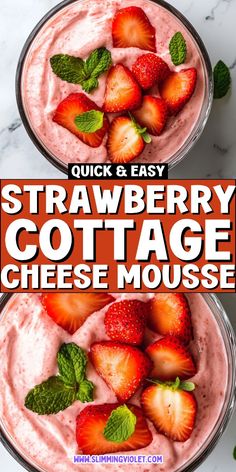 two bowls filled with strawberry cottage cheese mousse