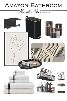 bathroom mood board with black and white decor