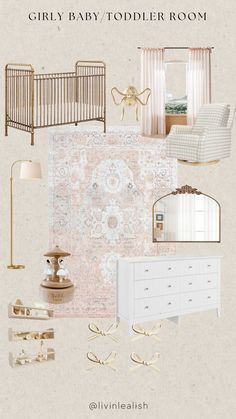 the baby's room is all white and has gold accents