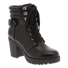 PRICES MAY VARY. Cushioned sole Sturdy block heel Padded collar Lug sole Combat Boots With Heels, Black Heeled Combat Boots, Heel Combat Boots, Heeled Combat Boots, Boots With Heel, Leather Combat Boots, Mia Shoes, Womens Combat Boots, Black Combat Boots