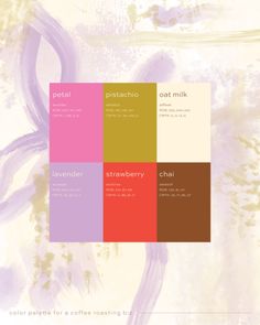 the color scheme for an art project is shown in shades of pink, yellow and purple