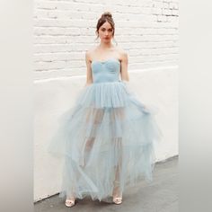 Light Blue Maxi Dress For Wedding And Prom Season, Blue Ruffled Dress For Debutante Ball, Spring Blue Ball Gown Dress, Blue Ball Gown For Spring, Spring Blue Gown With Ruffles, Spring Tulle Ball Gown Maxi Dress, Summer Gown With Fitted Bodice For Debutante Ball, Spring Tulle Maxi Dress In Ball Gown Shape, Spring Tulle Maxi Ball Gown