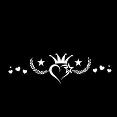 the crown and stars are in the shape of hearts on a black background with white outlines