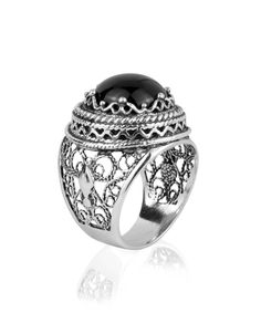 Sterling Silver Filigree Art Black Onyx Gemstone Women Bold Ring Metal Embroidery, Texture Metal, Filigree Jewelry, Bold Rings, Geometric Ring, Black Onyx Ring, Onyx Gemstone, Sterling Silver Filigree, Filigree Design