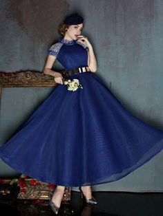 Dark Blue Short Sleeves Modest Ankle Length Evening Prom Formal Dress | X037 Masquerade Attire, Vintage Inspired Prom Dress, Ankle Length Evening Dress, Ankle Length Prom Dress, Military Ball Dress, Classy Clothing, Cheap Cocktail Dresses, Cocktail Dresses Online, Best Prom Dresses