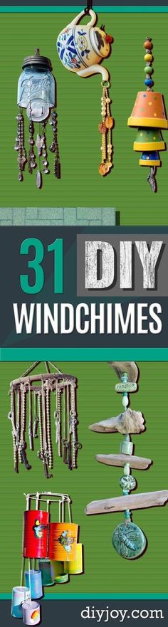 the book cover for 31 diy windchimes is shown with various objects in it