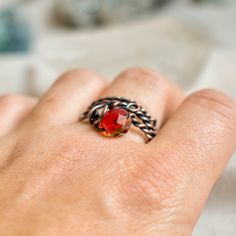 Red Crystal Ring, Snake Rings, Celestial Ring, Wire Wrapped Ring, Snake Ring, Wire Wrapped Rings, Crystal Ring, Red Crystals, Crystal Rings