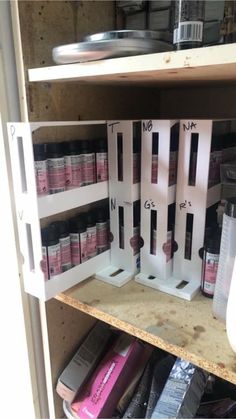 the shelves are filled with different types of hair products