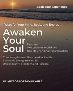 Imagine this:Waking up with a quiet mind and boundless energy.Feeling deeply connected to yourself—and the world around you.Releasing the beliefs and patterns that have been holding you back.This isn’t just a retreat. It’s a complete reset for your mind, body, and spirit. #neurofeedback #awakenyoursoul #mentalwellness #brainhealth #shamanichealing Energy Feeling, Feeling Deeply, Beach Front Home, Brain Memory, Back To School Special, Quiet Mind, Shamanic Healing