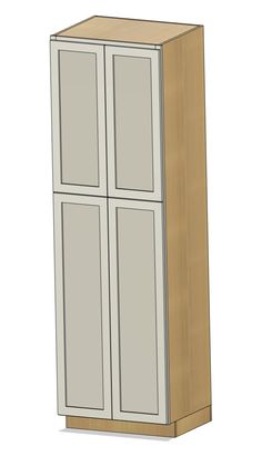 a tall cabinet with three doors on the front and one door open to reveal an empty space