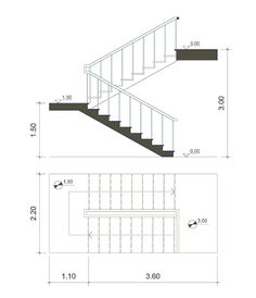 a drawing of stairs and railings with measurements