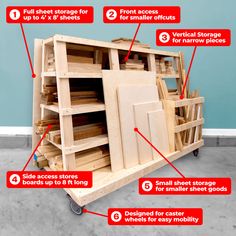 an image of a wooden storage cart with instructions on how to store it and what to use it