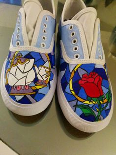 Diy hand painted shoes! Beauty and the beast :) Canvas Shoes Diy, Timetable Ideas, Study Timetable, Drawing Shoes