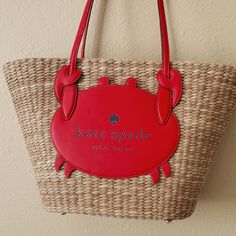 Gorgeous New Kate Spade New York Beach Bag Casual Kate Spade Tote Bag, Chic Red Straw Bag With Braided Handles, Red Straw Shopping Bag, Red Chic Straw Bag For Daily Use, Chic Red Straw Bag For Daily Use, Red Straw Bag For Shopping, Chic Red Straw Bag For Shopping, Red Straw Tote Bag For Shopping, Red Tote Straw Bag For Shopping