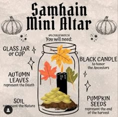 Mini Mabon Altar, Samhain Altar In A Jar, Fall Alter Ideas Witch, Mabon Altar In A Jar, Mabon Mini Altar, Mabon Altar Ideas, Mini Altar Ideas, Mabon Alter, Mabon Activities