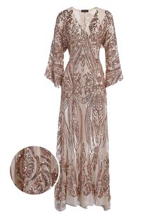 [US Warehouse] Apricot 1920s Sequined Maxi Cover-ups Dress – Retro Stage - Chic Vintage Dresses and Accessories 1920s Dress Vintage, Retro Stage, Glamorous Outfits, Gatsby Dress, Wedding Dress Sequin, 1920s Style, Circle Dress, Sequin Evening Dresses, Standard Dress