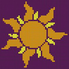 an image of a cross - stitch sun on a purple background