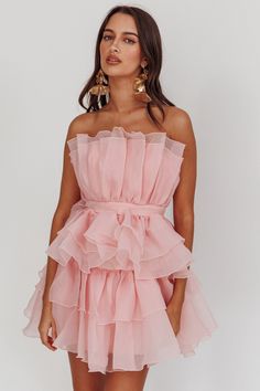 Shop the Bon Bon Tiered Chiffon Mini Dress Blush | Selfie Leslie Selfie Leslie, Yellow Bridesmaid Dresses, Chiffon Mini Dress, Wedding Team, Grad Dresses, Lace Bodycon Dress, Chiffon Ruffle, Bon Bon, Date Night Dresses