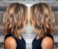 Brunette Lob, Brown Hair With Highlights And Lowlights, Balayage Lob, Wavy Lob, Short Hair Balayage, Short Hair Color, Brown Blonde Hair, Hair And Beauty, Brown Hair With Highlights