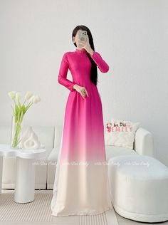 🌻Material: Lụa mả não 🌻Stretchy level: 1/10 🌻 The measurement of this ao dai (long dress) is in Vietnamese size (American size tends to be bigger for the same size). Please LOOK AT THE SIZE CHART CAREFULLY BEFORE ORDERING. There might have some chalk writings on the fabric due to making process. These marks can be washed away easily. 🌻🌻No returns or exchanges Buyer can contact seller about any issues with an order. 💜 Thank you very much!💜 Pink Fitted Long Maxi Dress, Fitted Pink Long Maxi Dress, Fitted Long Pink Maxi Dress, White Long Sleeve Ao Dai, Pink Fitted Long Ao Dai, Long Fitted Pink Ao Dai, Pink Fitted Long Sleeve Ao Dai, Fitted Pink Ao Dai For Spring, Fitted Floor-length Ao Dai