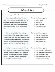 the main idea worksheet is to help students learn how to write and read