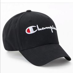 Never Worn Champion Baseball Cap Classic Black Baseball Cap For Spring, Black Baseball Cap With Curved Visor For Spring, Black Curved Visor Hat For Spring, Black Curved Bill Hat For Spring, Curved Bill Black Hat For Spring, Black Spring Hat With Curved Visor, Black Dad Hat, Mint Logo, Cat Tie