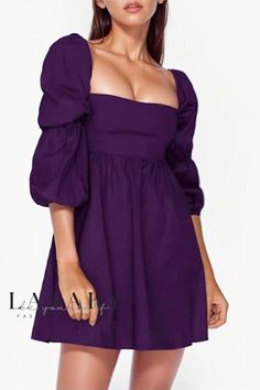 Lasaky - A-Line Mini Dress with Long Sleeve and Bubble Sleeve Detail - Ideal for Casual Occasions Square Neck Dress Long, Dark Purple Dress, Square Neck Dress, Sleeves Clothing, Vestidos Vintage, Mini Dress Casual, Short Mini Dress, Long Puff Sleeves, Mini Dresses Summer