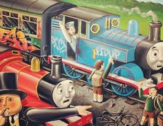 a painting of thomas the tank engine and his friends