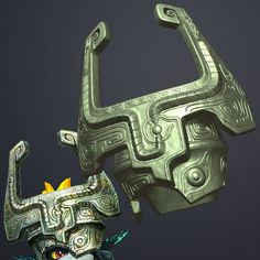 a stylized image of a futuristic looking creature with horns and headdress on it's face