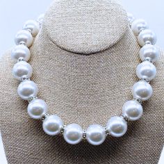 Necklaces - White Pearl Big Bead Necklace Zeta Phi Beta, Bead Store, Zambia, Gold Accents, Classic White, Bead Designs, Spacer Beads, Pearl White, Timeless Beauty