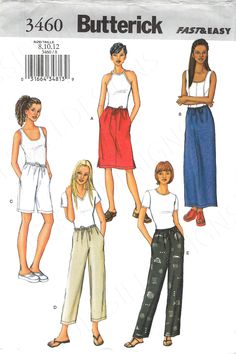 two women's pants and one woman's top sewing pattern, butterick