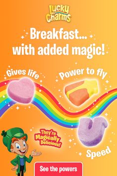 lucky charms breakfast with added magic power to fly advertisment for lucky charms